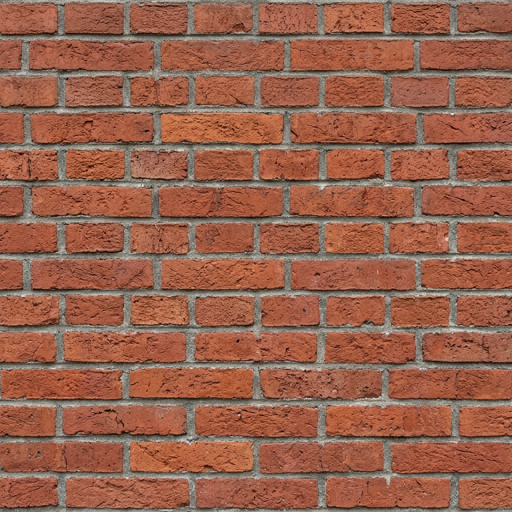 A flat photograph of a red brick wall albedo texture
