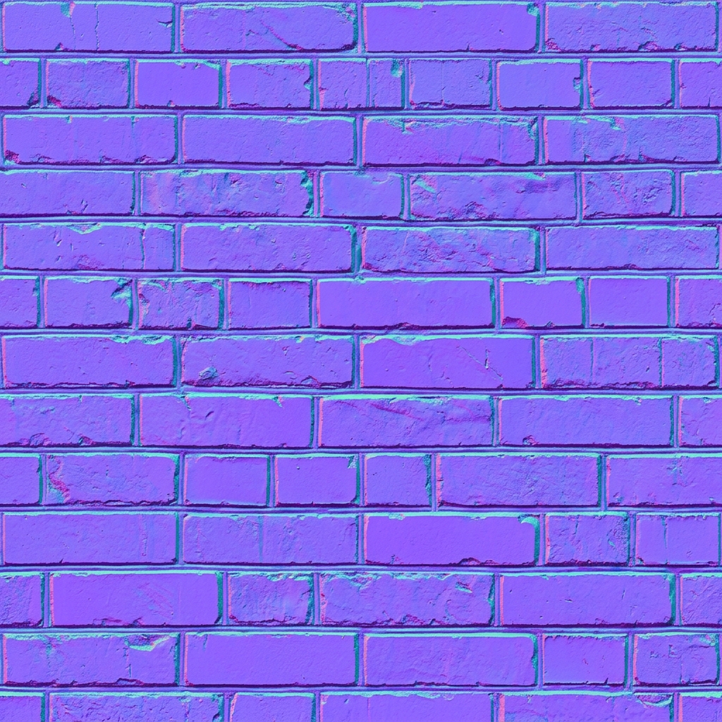 A standard purple and blue normal map of a brick wall
