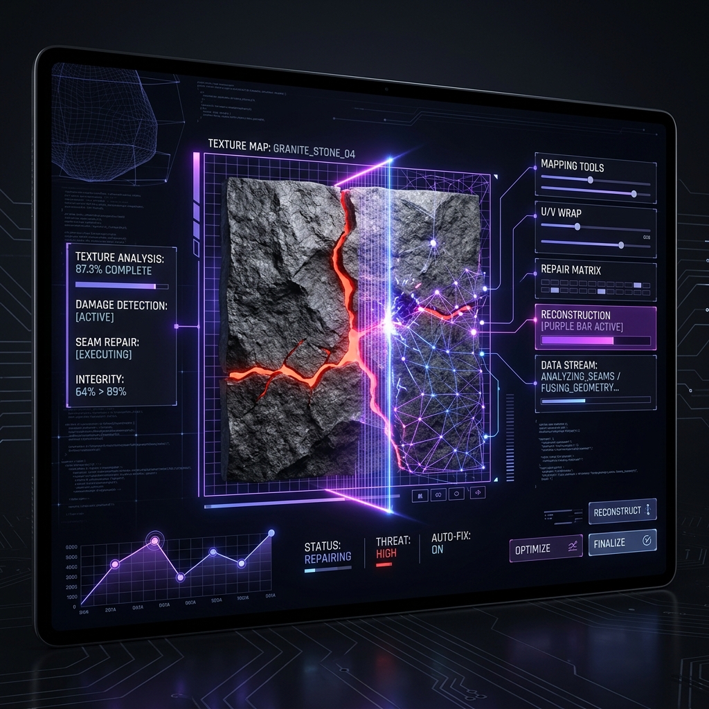 A modern UI visualization of scanning lines repairing texture seams
